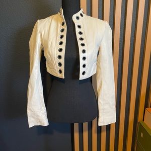 Cream Cropped Leather Jacket